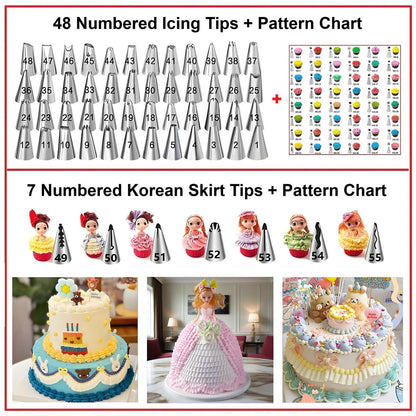YOQXHY Cake Decorating Kit, 390 Pcs Baking Supplies Tools with Cake Turntable, Leveler, 55 Numbered Icing+Skirt Tips, 2 Spatulas, 3 Scrapers, 100 Pastry Bags,150 Cupcake Liners & More, (Pink)