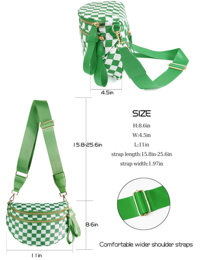 Spacious Checkered Nylon Crossbody Bag Bum Bag Checkered Handbags Wallets for Women
