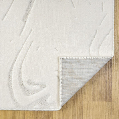 LUXE WEAVERS Abstract Marble Swirl Cream 5x7 Area Rug High Low Carpet