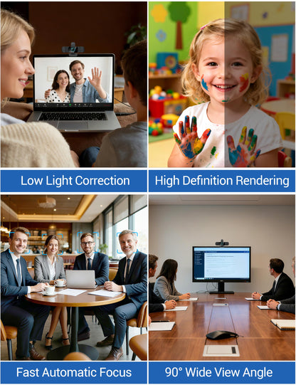 RUWBY Full HD 1080P Webcam with Built-in Dual Mics, Wide-Angle Lens, Privacy Cover, Tripod Stand, Autofocus Computer Camera, Plug and Play for Desktop PC or Laptop