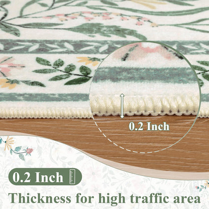 SHACOS Floral Runner Rug for Hallways, Non Slip 2'6"x8' Washable Boho Runner Rugs with Rubber Backing, Soft Floral Low-Pile Carpet for Laundry Kitchen Living Room Nursery Bedroom Indoor, Green