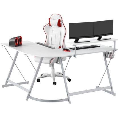 SHW 51 x 51 Inches Vista L-Shaped Desk with Monitor Stand and Drawer, White