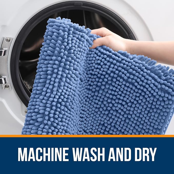 OLANLY Bathroom Runner Rugs 44x24, Soft Absorbent Chenille Bath Rugs, Rubber Backing Quick Dry, Machine Washable Long Bath Mats for Bathroom, Tub and Shower, Home Decor Accessories, Cornflower Blue