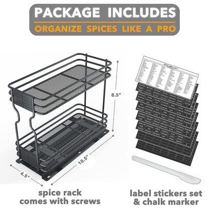 SpaceAid Pull Out Spice Rack Organizer for Cabinet, Heavy Duty Slide Out Seasoning Kitchen Organizer, Cabinet Organizer, with Labels, 4.5" W x10.75 D x8.5 H, 1 Drawer 2-Tier