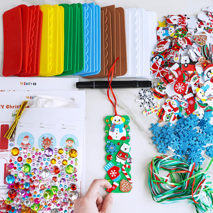 Winlyn 36 Sets Christmas Craft Kits Winter Crafts DIY Holiday Bookmarks Ornaments Art Sets Snowman Reindeer Pine Tree Penguin Foam Stickers Arts and Crafts for Kids Classroom Activities Party Favors