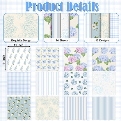 EggSun 48 Sheets Hydrangea Scrapbook Paper,Hydrangea Pattern Decorative Scrapbook Paper for Journals DIY Cards and Photo Albums,Aesthetic Craft Supplies