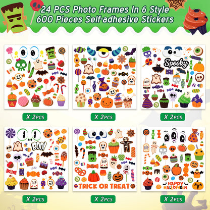 Funrous 48 Pcs Picture Frame Craft Kits Halloween Paper Cartoon Theme Photo Frame DIY Art Craft Kits with Stickers for Party Favor Home Decoration Supplies