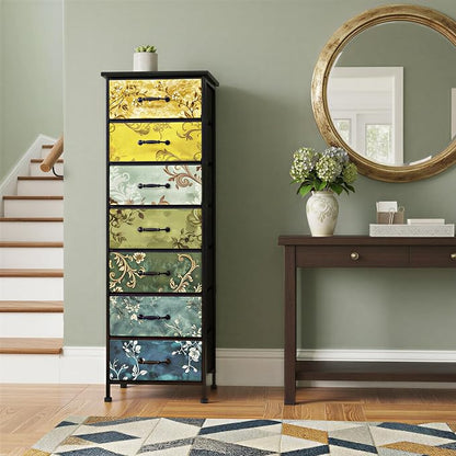 Fixwal Vintage Flower Tall Dresser for Bedroom, Storage Dresser Organizer with 7 Fabric Drawers, Nightstand Furniture in Closet, Entryway