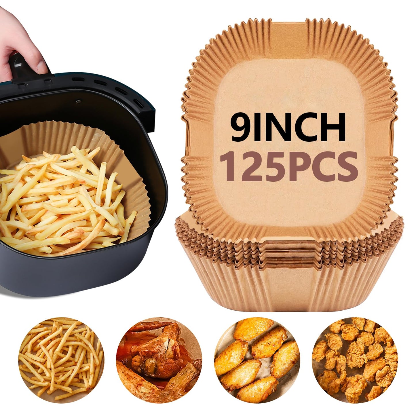 UBeesize 9-Inch Air Fryer Parchment Liners - 200 Pack, Square Non-Stick Disposable Paper Sheets for Microwave & Air Fryers, Unbleached Baking Sheets (8-Inch Base)
