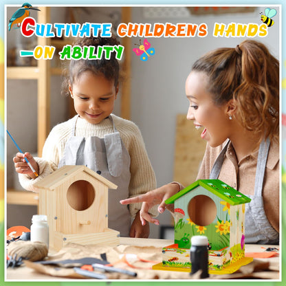 Liliful 6 Pack DIY Wooden Birdhouse Kit, Crafts for Kids and Adults, Bird House with Paint and Paintbrushes Painting Kits for Boys and Girls, Spring Birthday Classroom Gifts for Ages 4-8