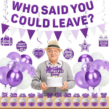 Roetyce Farewell Party Decorations, Purple Silver Who Said You Could Leave Banner Cake Toppers Balloons Hanging Swirls, Going Away Retirement Leaving Party Decorations, Coworker Goodbye Party Supplies