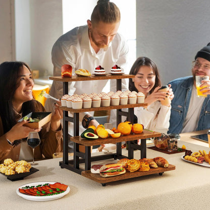 IBUYKE 4 Tier cupcake stand,Wooden Risers Display Stands,Tiered Display Stand for food,Dessert Table Display for Party,Afternoon tea, Family Gatherings,Rustic Brown UTLJ018H