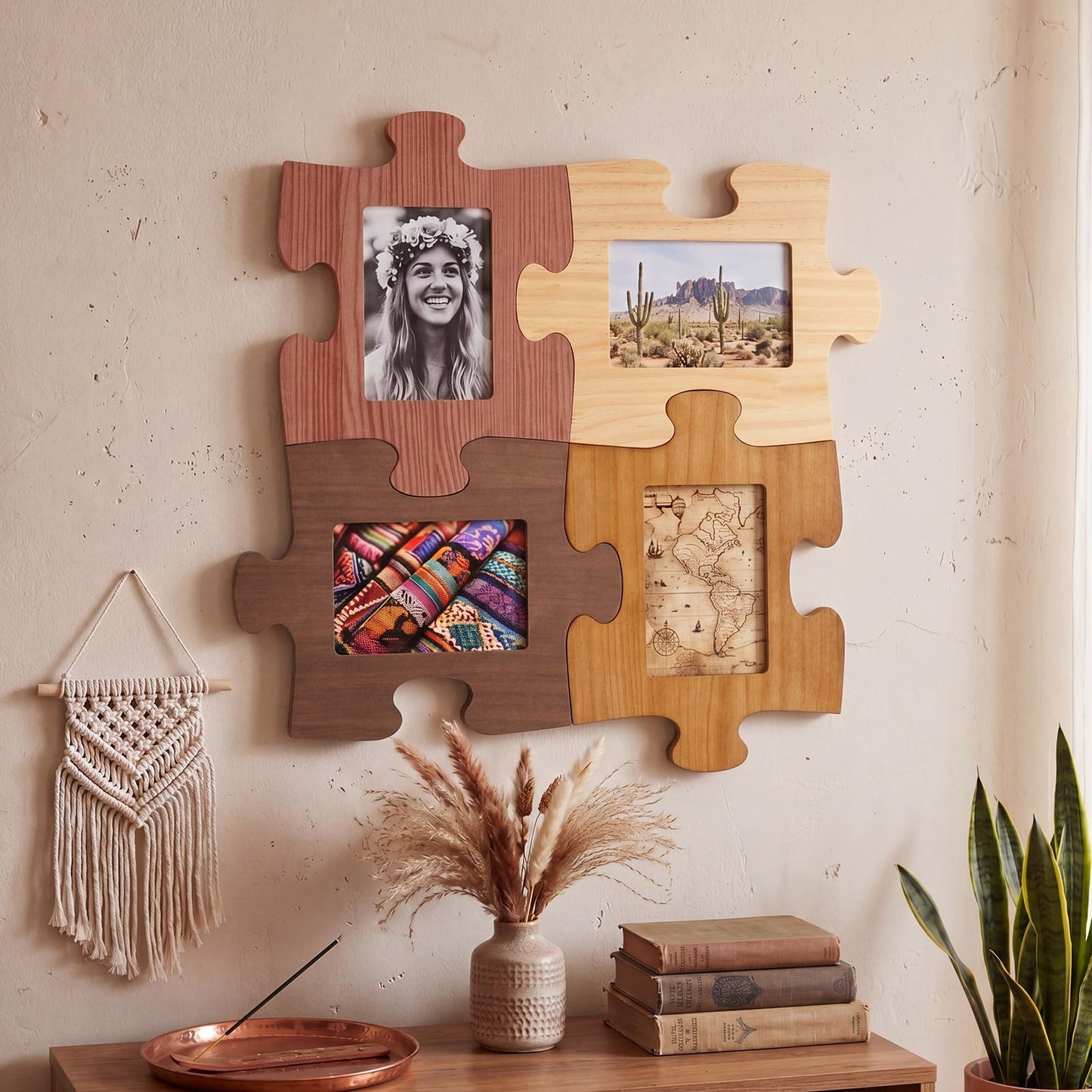 Lineshading 4 Pcs Puzzle Piece Picture Frame Set Hold 4 x 6 Photos My Missing Piece Wooden Frame Puzzle Shape Picture Ornament Home Decor for Thank You Gifts for Mentor Leader Coworkers Friend