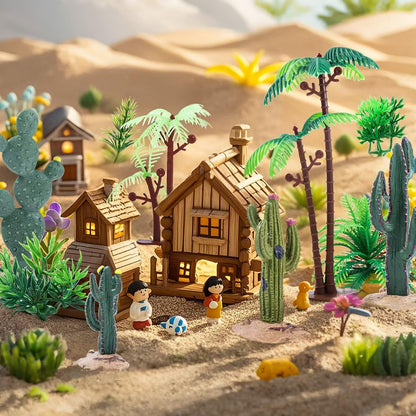 20Pcs Artificial Tree Set, Mini Cactus Tree Grasses Figurines Ornaments for Micro Train Landscape Railway Desert Sand Animal Table Diorama Accessory Garden Decoration
