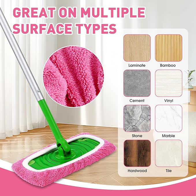 8Pcs Pink Reusable Mop Pads, Microfiber Mop Pads Compatible