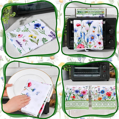 Geyoga 6 Pcs Spring Floral Kitchen Towels Flamingo Dish Hand Towels Sunflower