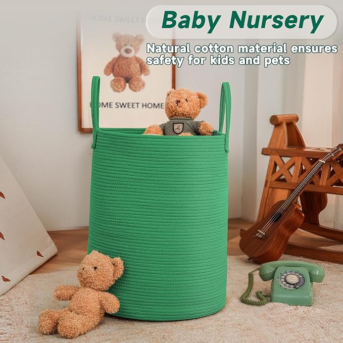 Large Woven Laundry Basket Hamper, 60L Cotton Rope Storage Bin