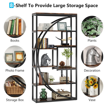 Tribesigns Bookshelf, Industrial 5-Tier Etagere Bookcase, 70.8 inch Tall Bookshelf with 8 Open Storage Shelf, Book Shelf Display Tack Shelving Unit for Home Office Living Room, Rustic Brown