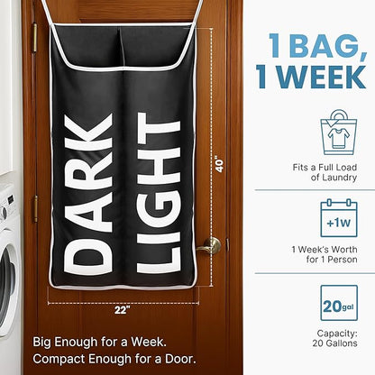 Hanging Laundry Hamper Bag XL 40x22", Space Saving over the Door Storage Bags