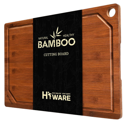Hiware Wood Cutting Boards for Kitchen, Heavy Duty Bamboo Cutting Board with Juice Groove, Bamboo Chopping Board Set for Meat, Vegetables - 18" x 12"
