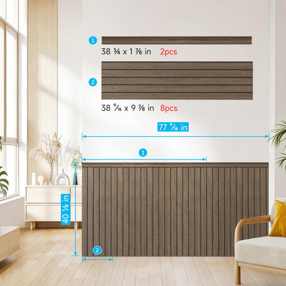 janasse PS Wainscoting Wall Panel Kit, 8PCS 38.7” x 9.65” Decorative Wall Panels, Paintable Waterproof PS Panels for Living Room, Dining Room & Hallway – Easy DIY, Covers 20.7 Sq.Ft(Dark Wood)
