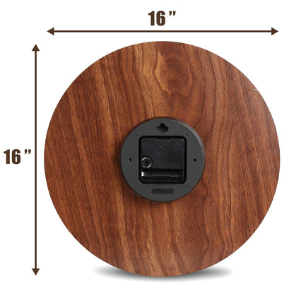 Plumeet Extra Large Wall Clock, 16'' Frameless Wooden Wall Clocks with Silent Quartz Movement, Rustic Country Village Walnut Clocks Decorative for Kitchen Bedroom Living Room, Brown