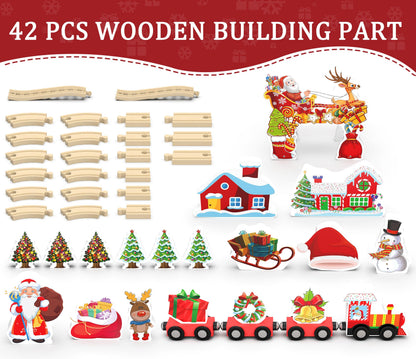 Wooden Train Set, Train Track for Toddlers 3-5, Wooden Tracks Kids Girls Boys Toys, 42Pcs Trains Toy Set for 3 4 5 6 Year Old Compatible with Thomas, Brio