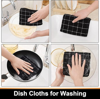Mordimy 100% Cotton Terry Cloth Dish Cloths, Soft and Absorbent Checkered Dish