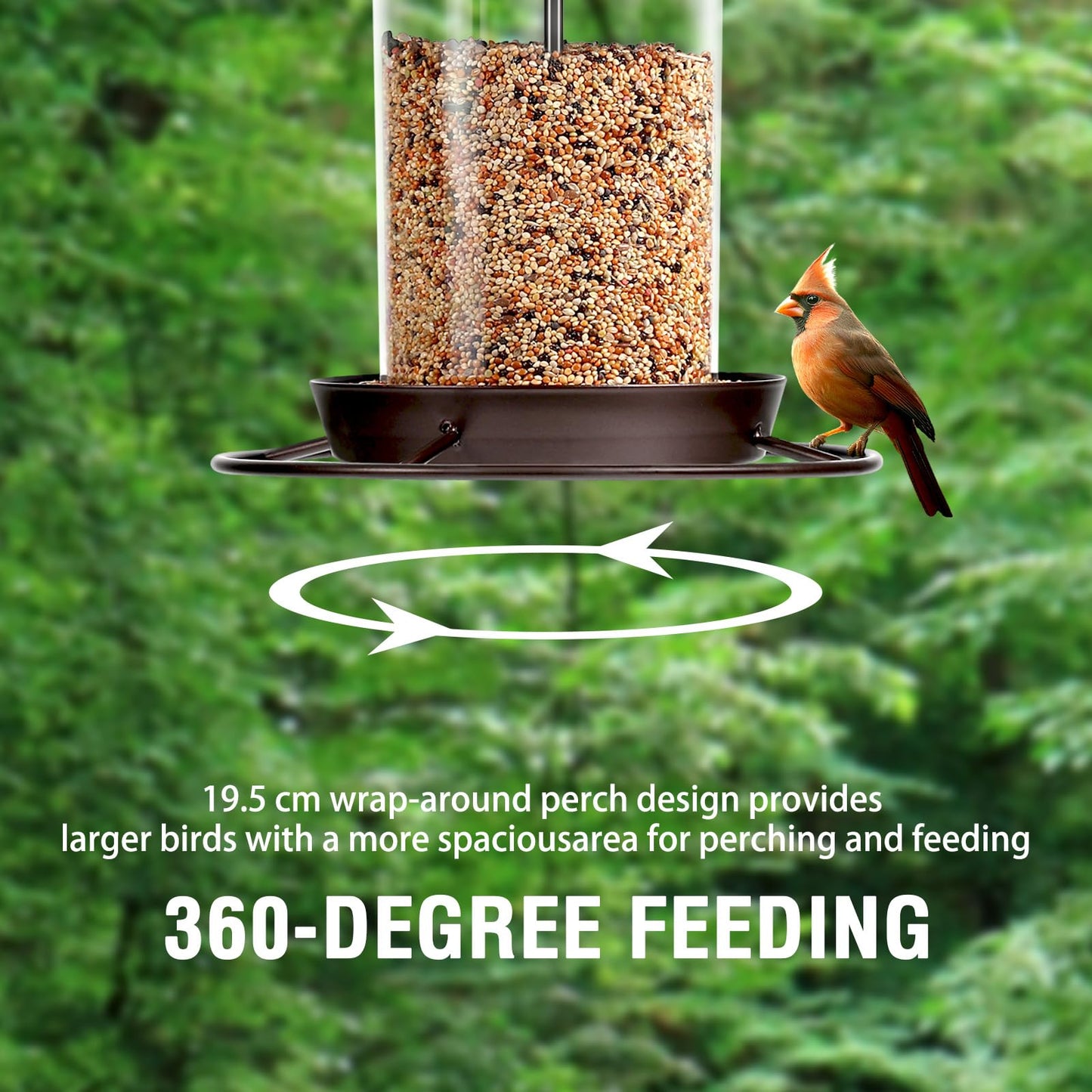 Metal Bird Feeder for Outdoors Hanging,3.0LB Seed Feeder,Easy to Fill & Clean,360° Feeding,Weatherproof Roof for Gardens and Wild Birds,Brown