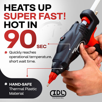 IDL Packaging GG-5810 Industrial 450W Hot Glue Gun with 10 pcs Glue Sticks - 5/8" x 10" Full-Size Glue Sticks - Hot Glue Gun Kit for Variety of Surfaces: Foam, Vinyl, Leather, or Upholstery