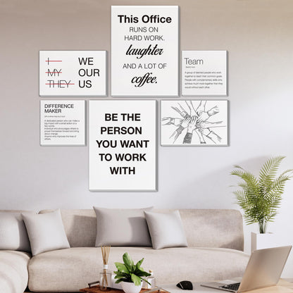 Inspirational Wall Decor for Office Teamwork Wall Art Motivational Posters Set of 6 Framed Modern Office Team Canvas Artwork, Team Gifts