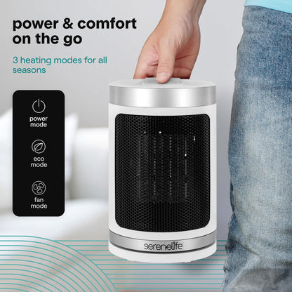 SereneLife Smart Space Heater – 1500W Indoor Electric Heater with Thermostat, Remote Control, 12-Hour Timer, Wi-Fi Enabled PTC Ceramic Heating for Home and Office, White (5.9" x 5.9" x 9.5")