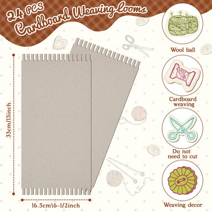 Pajean 24 Pack Cardboard Weaving Looms Weaving Wide Notch Loom Boards Loom for Beginners Knitting Sewing Crochet Basket Jewelry Arts Crafts, 6-1/2 x 13 Inch