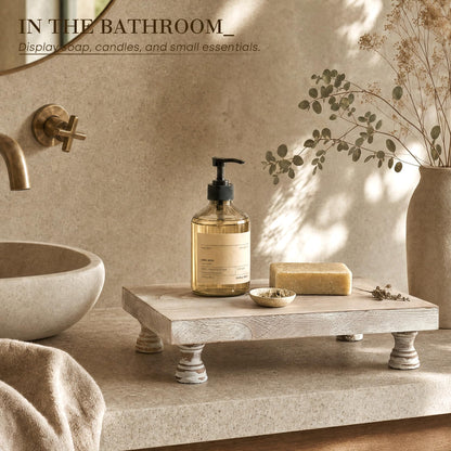 Wood Display Risers for Bathroom Vanity and Kitchen Decor, Natural Wood