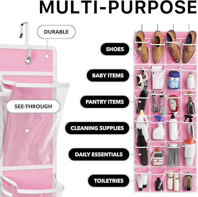 Simple Houseware 24 Pockets Large Clear Pockets Over The Door Hanging Shoe