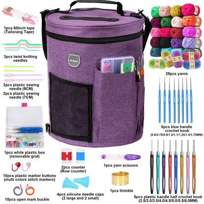 MIAOKE 79pc Crochet Kit, Large Knitting Bag Yarn Storage Organizer, Crocheting Starter Kits with Waterproof Bag, Beginner Knitting Accessories Set, for Beginners Adults Travel Crochet Supplies