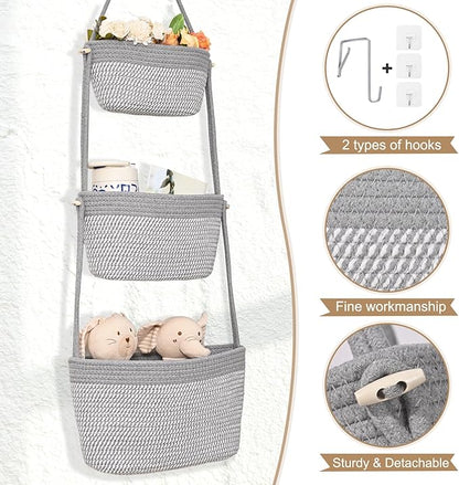Hanging Storage Baskets, Over the Door Basket, Cotton Wall Baskets Storage