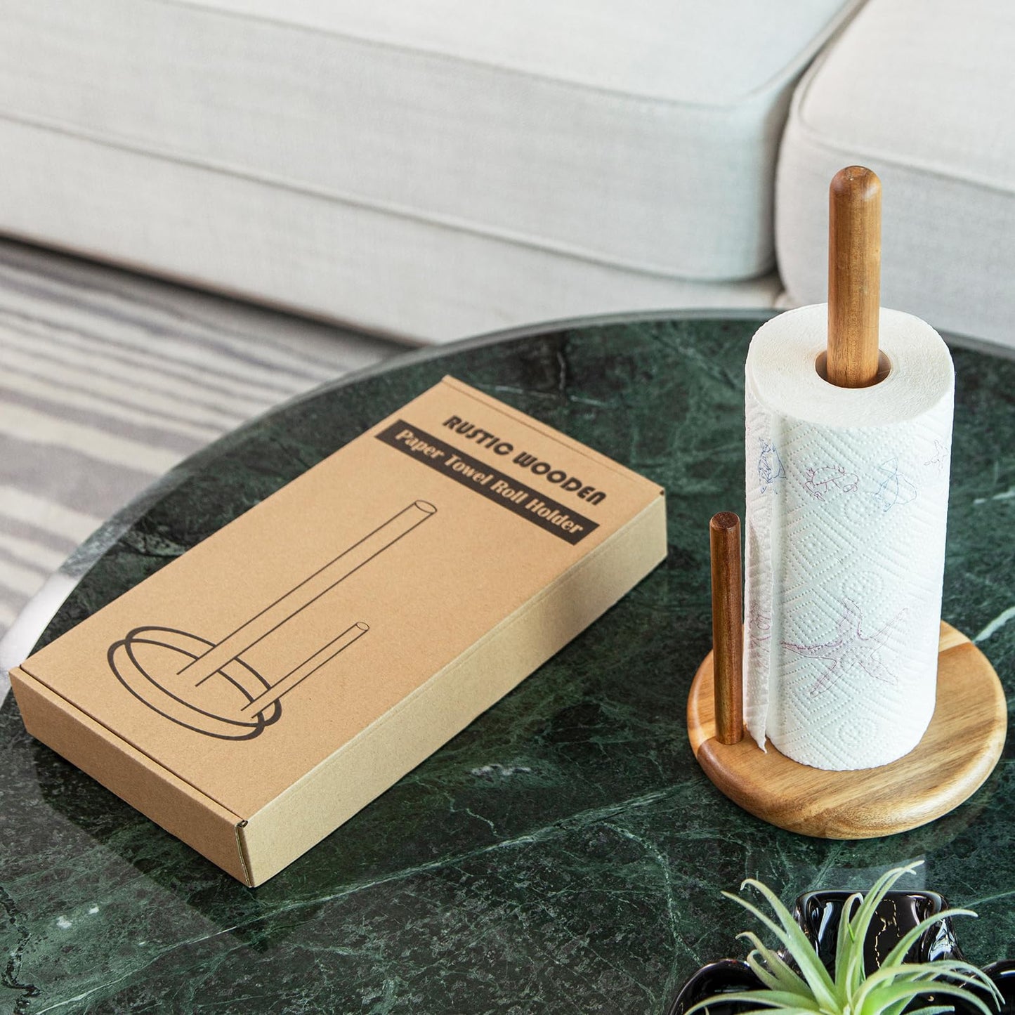 Paper Towel Holder Wood 14" Acacia Wooden Paper Towel Holder Countertop Kitchen Paper Towel Roll 6.7" Large Rustic Farmhouse Paper Towel Holders Heavy Base Stand Organizer Free Standing