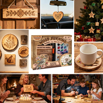 K KERNOWO Wood Burning Kit - 81Pcs All-in-One Wood Burning Tool Pen Adjustable Temperature Wood Burner Kit Crafts Gifts for Adults & Teens, Woodburning Kits for Beginner Pyrography