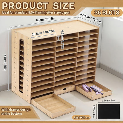 Colingmill Classroom Mailboxes Wooden Teacher Student Mailboxes for Classroom Literature Paper Organizer Compartments with Drawers, Sturdy Ease Setup for Home Office School(36 Slots)