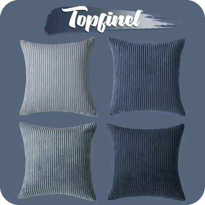 Topfinel Decorative Throw Pillow Covers Dark Blue Navy Series,Summer Corduroy Striped Toss Pillows for Couch,Patio,Balcony,Children Bedroom,Modern Fluffy Green Gradient Shams 20x20 Inch Set of 4