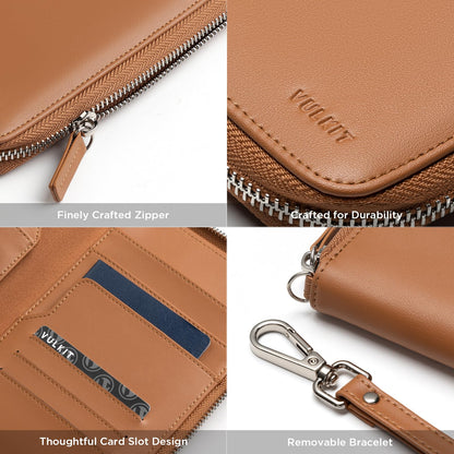 VULKIT Leather Passport Holder Family Travel Document Organizer with RFID Blocking Travel Wallet Slim Dual Slots SIM Card and Multiple Card Holders for Men and Women (Brown)