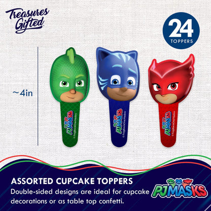 Treasures Gifted Officially Licensed PJ Masks Party Decorations - Cake Topper Set - PJ Masks Birthday Party Supplies - (1) Cake Topper & (24) Cupcake Toppers & Wrappers