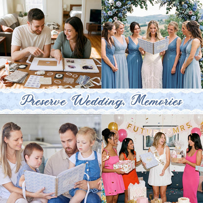 Humyoun Wedding Guest Book Letters to The Bride Scrapbook Wedding Memory Book Bridal DIY Blank Paper Scrapbook Photo Album Guest Sign with Pearl Stickers(12 x 12 Inch,Floral,Blue)