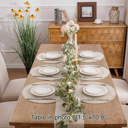 SHACOS Boho Round Placemats Set of 8 Braided Border Round Place Mats 15 inch Washable Dining Table Mats for Home Wedding Holiday Party (Ivory Bordered, 8)