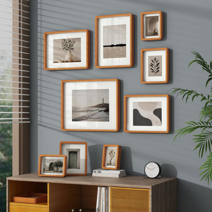 12x16 Picture Frame, USA-Sourced Natural Teak Wood Photo Collage Frame with HD Tempered Glass, Modern Simple 12 x 16 Wooden Frame Matted to 8.5x11, Vertical & Horizontal Wall Hanging Display