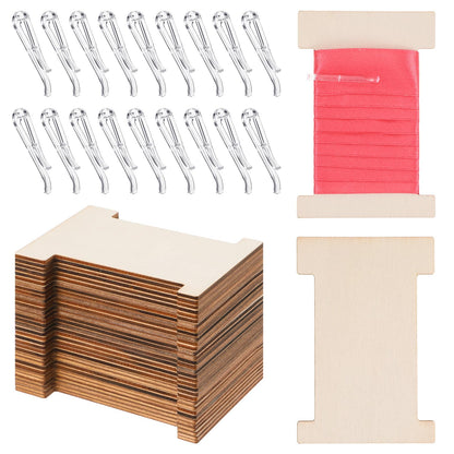 Kuyeyzu 200 Pcs Ribbon Storage Organizer Set Wooden Spools with Plastic Clips Embroidery Floss Organizer for Cross Stitch Sewing Craft DIY Thread Holder Flat Bobbins