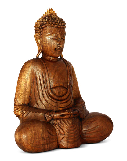 G6 Collection Wooden Serene Sitting Buddha Statue - Handmade Meditating Sculpture - Hand Carved Dhyana Mudra Figurine - Zen Home Decor Accent, Oriental Spiritual Home Room Decoration Gift (8" Tall)