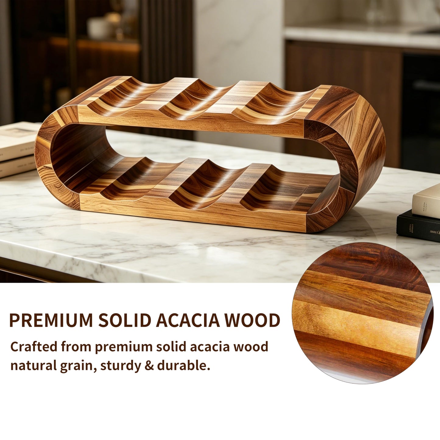 Chreyty Classic Wooden Wine Rack – 6-Bottle Acacia Wine Holder Stand – Freestanding Wine Storage – Great for Home Decor No Assembly Required (6 Bottles)