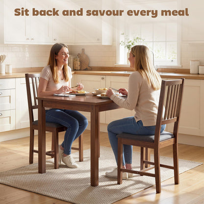 HOMCOM Wooden Dining Chairs Set of 2, Mid-Century Modern Upholstered Kitchen Chairs with Slat Backrest, Rubberwood Legs and Padded Seat for Dining Room, Living Room, Walnut